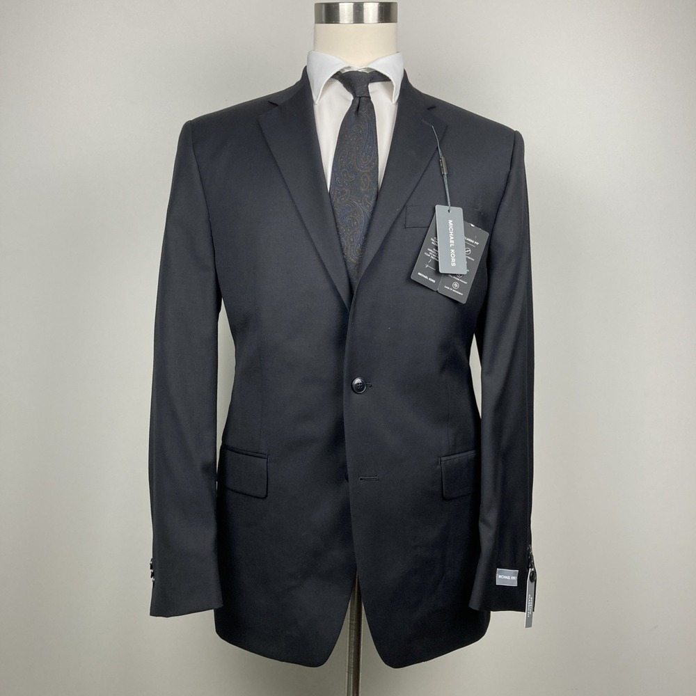 Michael Kors Men's Jacket Blazer‎ 42L Black Wool 2-Bttn E121859